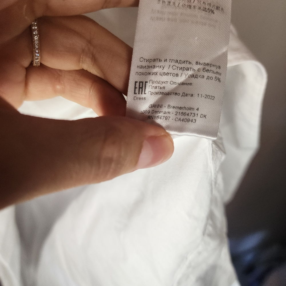 GANNI Organic Poplin Cotton Dress Square Neck | White - Picture 6 of 8